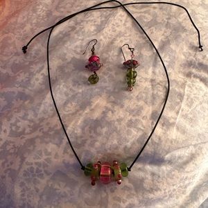 Blown glass earrings and necklace set